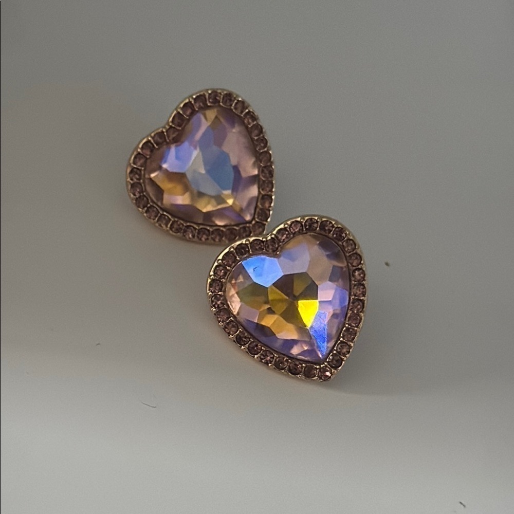 Heart-Shaped Gold and pink  Earrings
